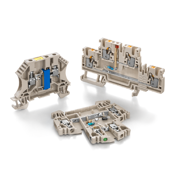 Terminal blocks with electronic components